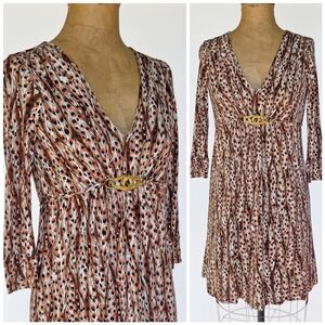 Vintage Milly Silk Feather Gold Empire Waist Dress, P